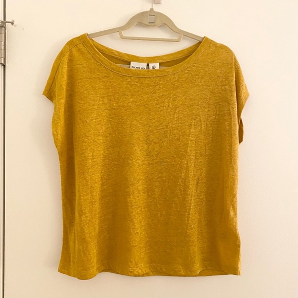 Rachel Zoe Tops - Rachel Zoe Mustard Yellow 100% Linen Short Sleeve Casual Boxy SheerTop Size S
